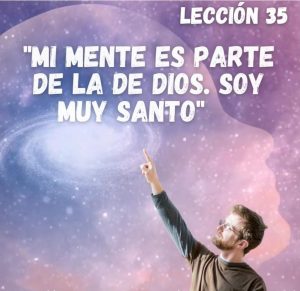 Lección 35 Ucdm Hombre señalando al cielo rosa